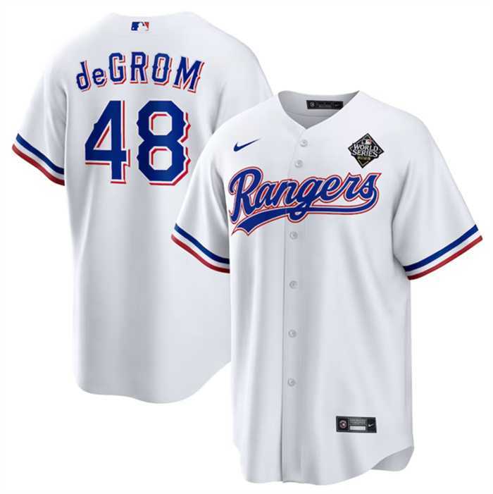 Men's Texas Rangers #48 Jacob DeGrom White 2023 World Series Cool Base Stitched Baseball Jersey Dzhi